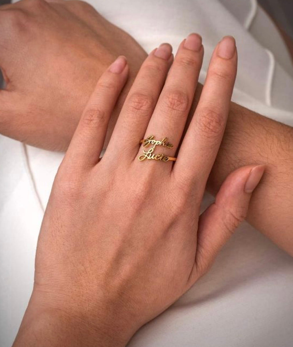 Double Custom Name Finger Ring