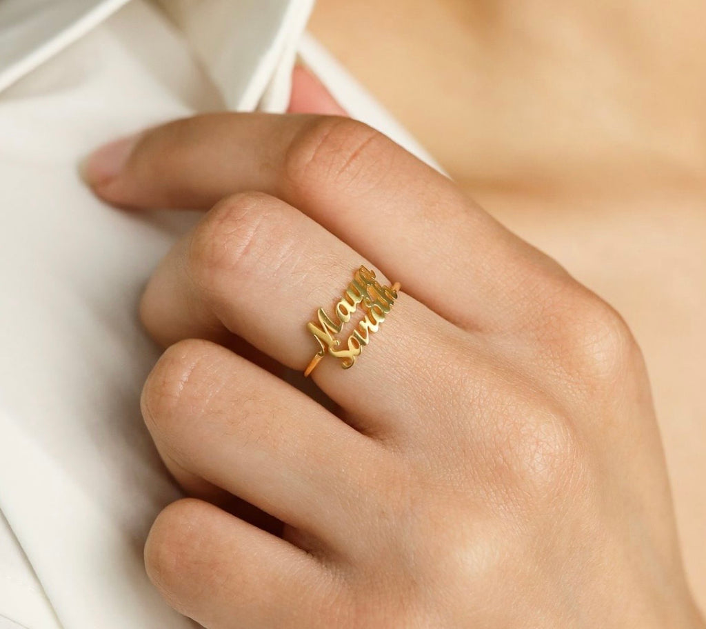 Double Custom Name Finger Ring