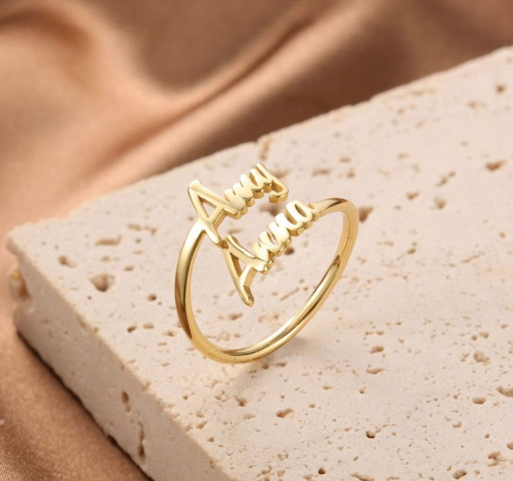 Double Custom Name Finger Ring